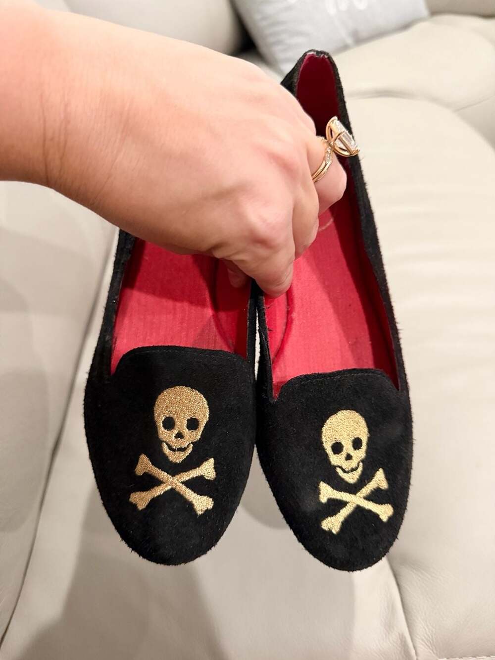 Jack Rogers Skull Loafers Size 5.5M Black Suede Crossbones Flats